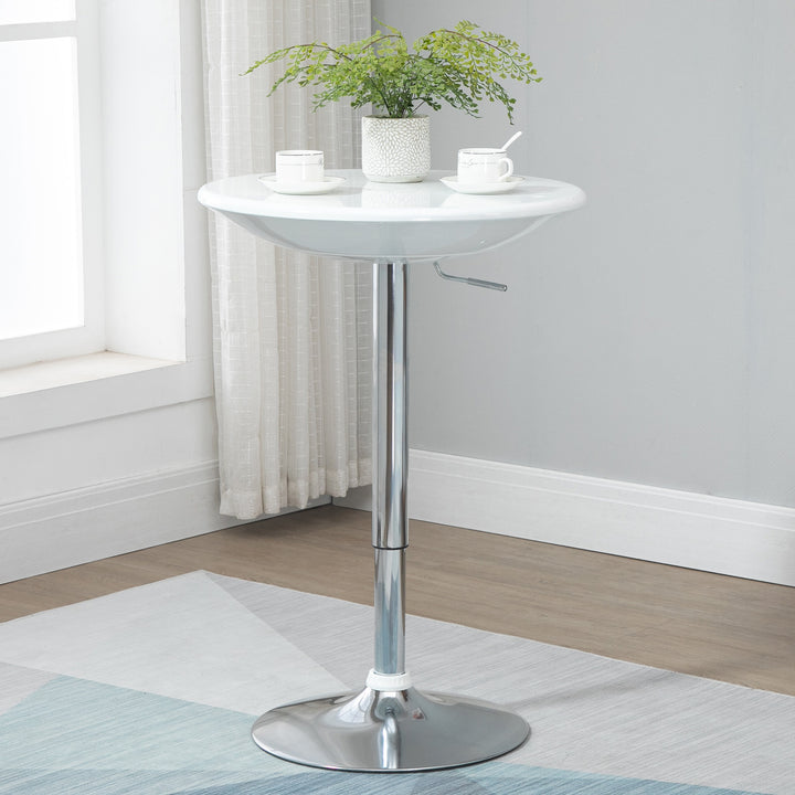 Modern Round Bar Table Adjustable Height Home Pub Bistro Desk Swivel Painted Top with Silver Steel Leg and Base