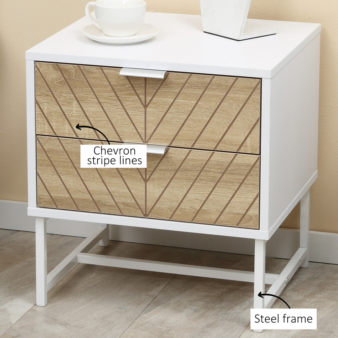 HOMCOM Modern Bedside Tables: Set of 2 with Drawers & Metal Frame