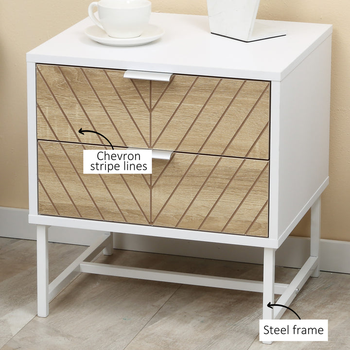 HOMCOM Modern Bedside Tables: Set of 2 with Drawers & Metal Frame