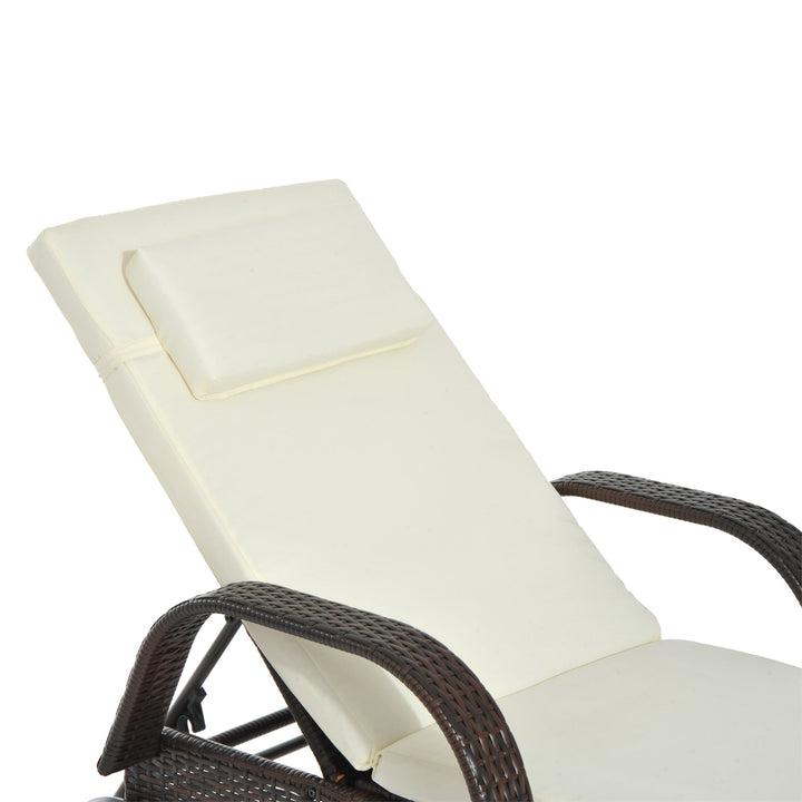 Adjustable Rattan Sun Lounger Garden Recliner Bed Reclining Chair w/ Removable Headrest & Thickened Cushion