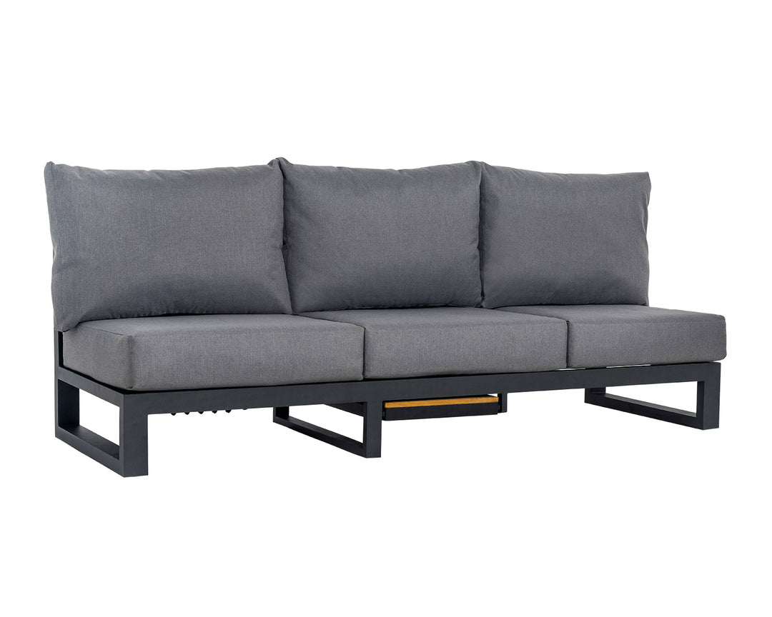 Aluminium & Teak Right-hand Multi-functional Section with Grey Cushions - Sequoyah - Rattan Direct