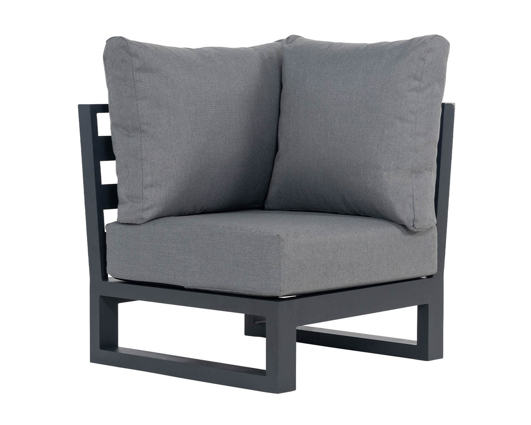 Aluminium & Teak Corner Section with Grey Cushions - Sequoyah - Rattan Direct