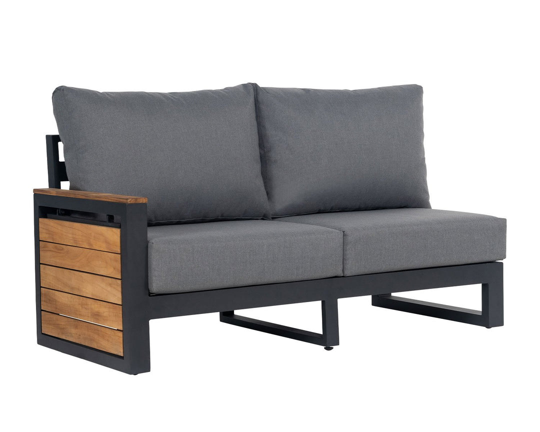 Aluminium & Teak Right-hand Sofa Section with Grey Cushions - Sequoyah - Rattan Direct