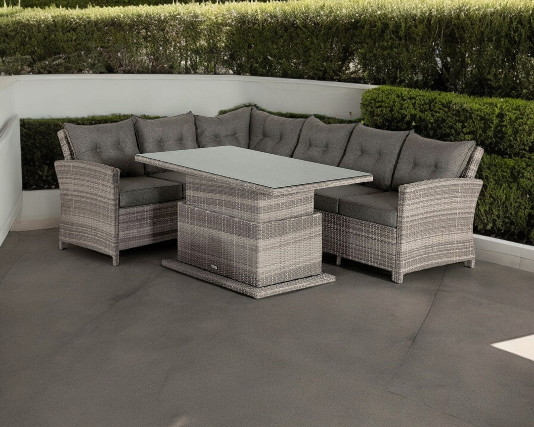 Rattan Garden Corner Sofa Set with Adjustable Table in Grey - Sorrento - Rattan Direct