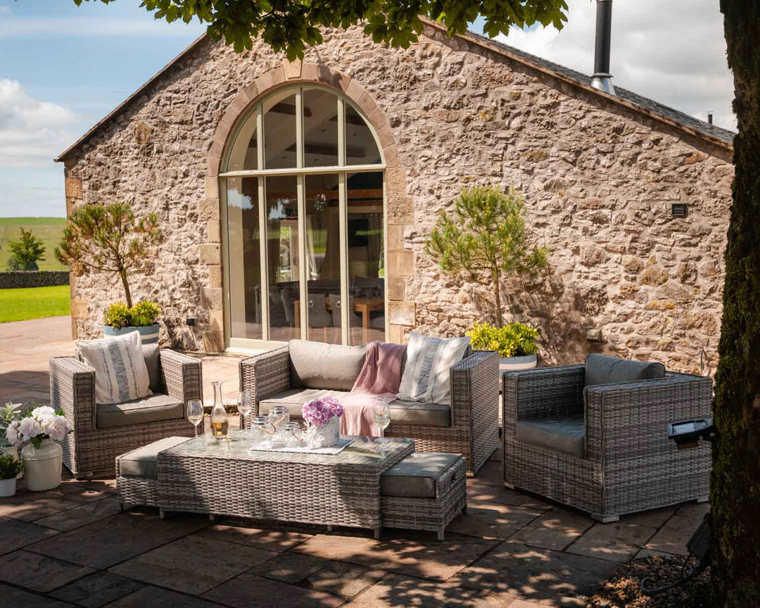 2 Seater Rattan Garden Sofa & Armchair Set With Coffee Table in Grey - Ascot - Rattan Direct