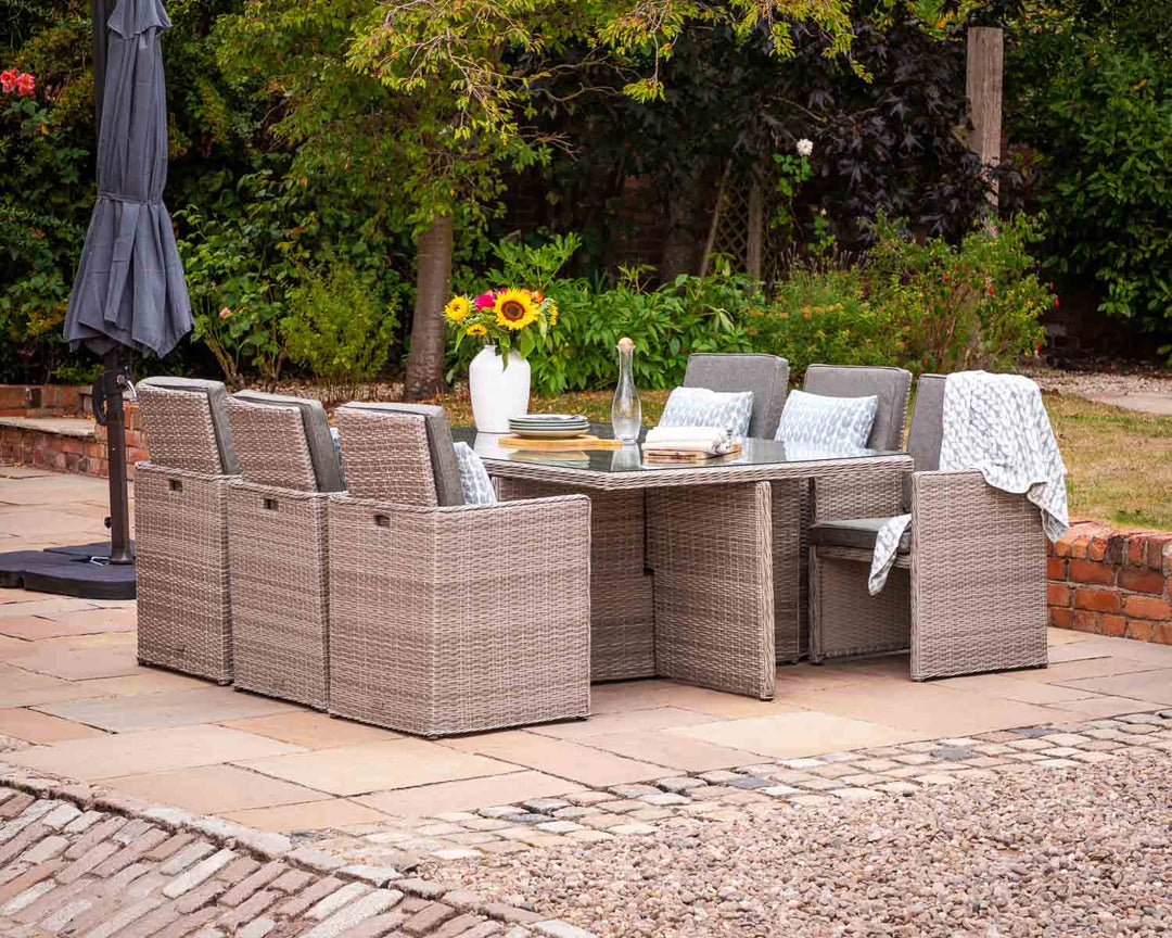 6 Seater Rattan Garden Cube Dining Set in Grey - Barcelona - Rattan Direct