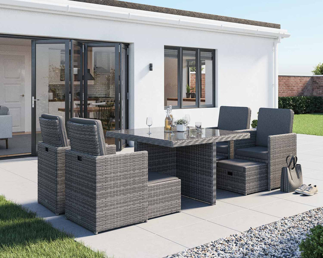 4 Seat Rattan Garden Cube Dining Set in Grey - 9 Piece - Barcelona - Rattan Direct