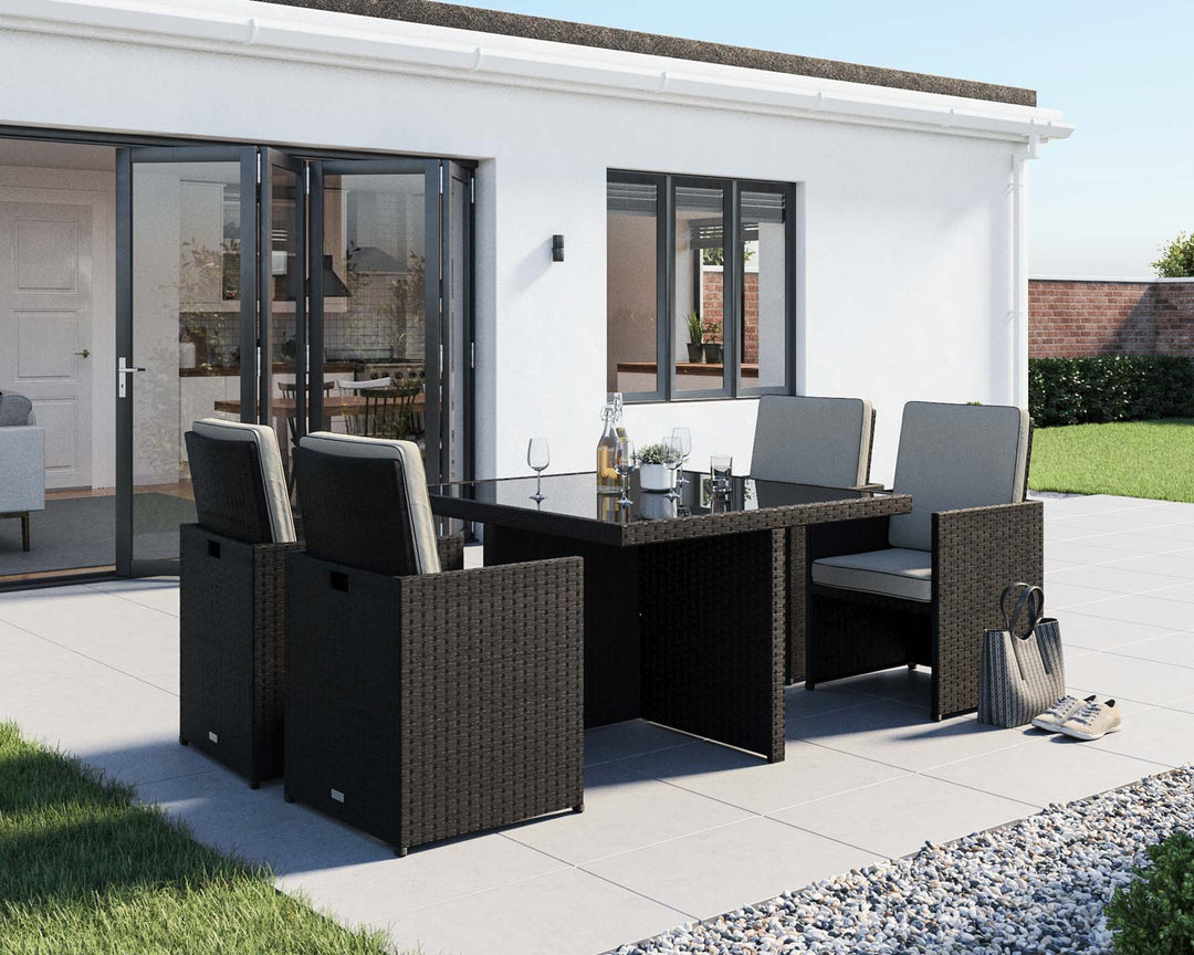 4 Seat Rattan Garden Cube Dining Set in Black & White - 5 Piece - Barcelona - Rattan Direct