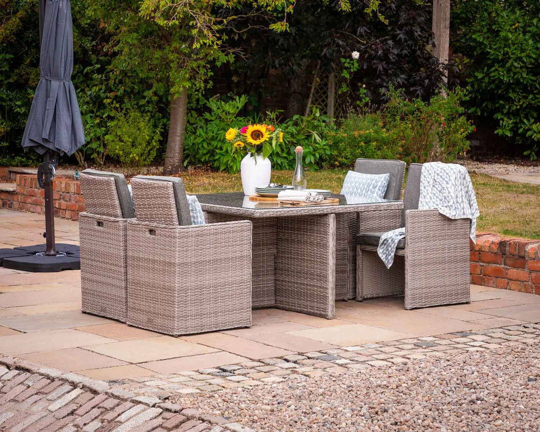 4 Seater Rattan Garden Cube Dining Set in Grey - Barcelona - Rattan Direct