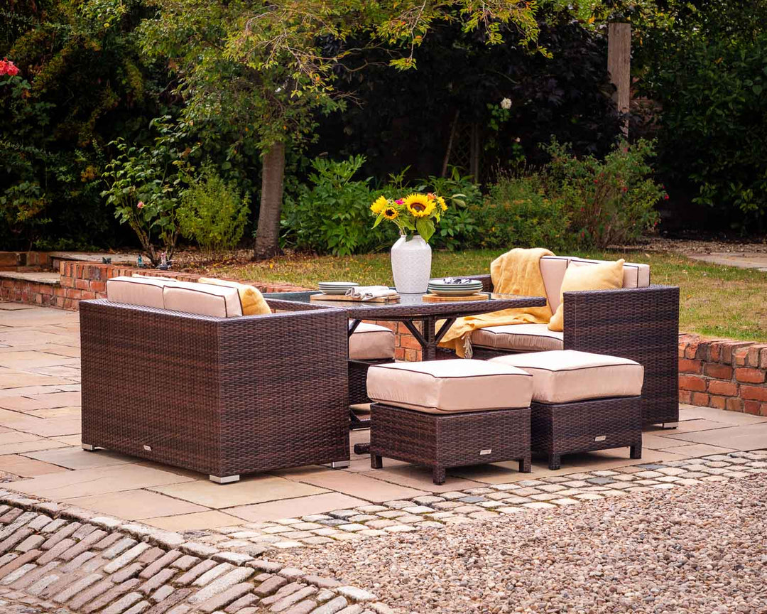 Rattan Garden Sofa Cube Dining Set in Brown - Barcelona - Rattan Direct