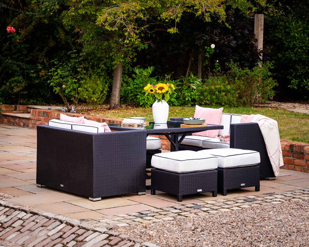 Rattan Garden Sofa Cube Dining Set in Black & White - Barcelona - Rattan Direct