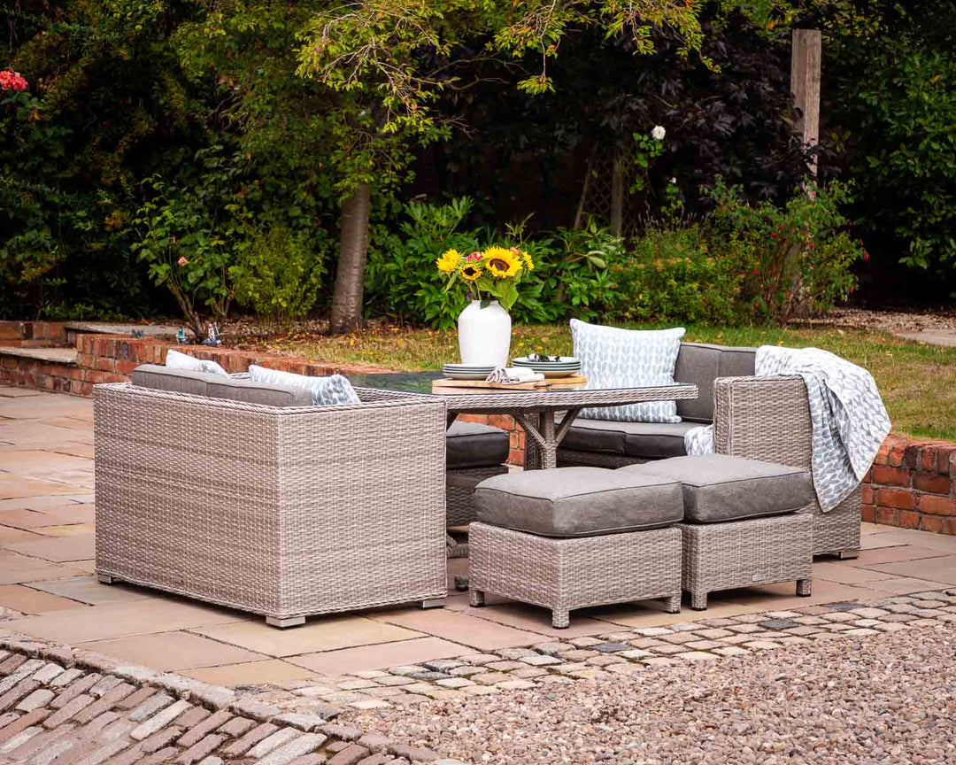 Rattan Garden Sofa Cube Dining Set in Grey - Barcelona - Rattan Direct