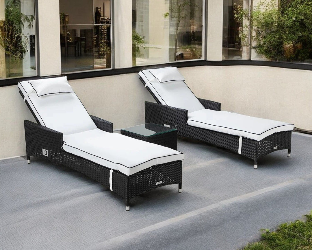 Cambridge Rattan Garden Sun Lounger Set in Black & White - Cambridge - Rattan Direct