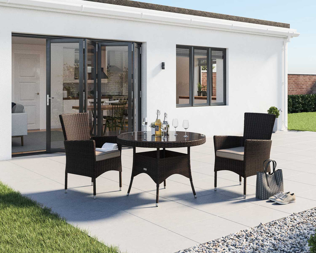 2 Seater Rattan Garden Dining Set With Small Round Dining Table in Brown - Cambridge - Rattan Direct