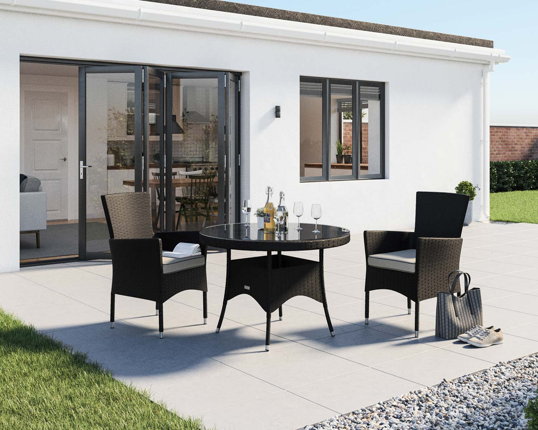 2 Seater Rattan Garden Dining Set With Small Round Table in Black & White - Cambridge - Rattan Direct