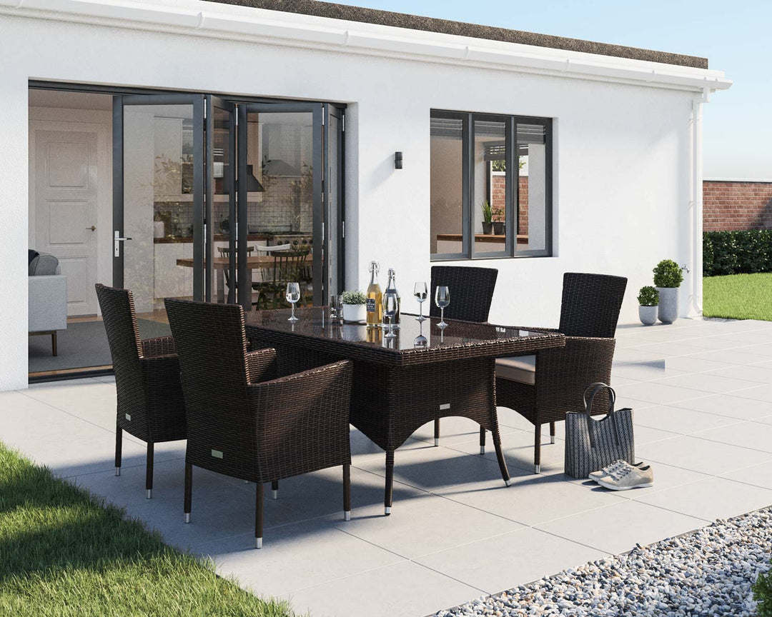 Cambridge 4 Rattan Garden Chairs & Rectangular Dining Table Set in Brown - Cambridge - Rattan Direct