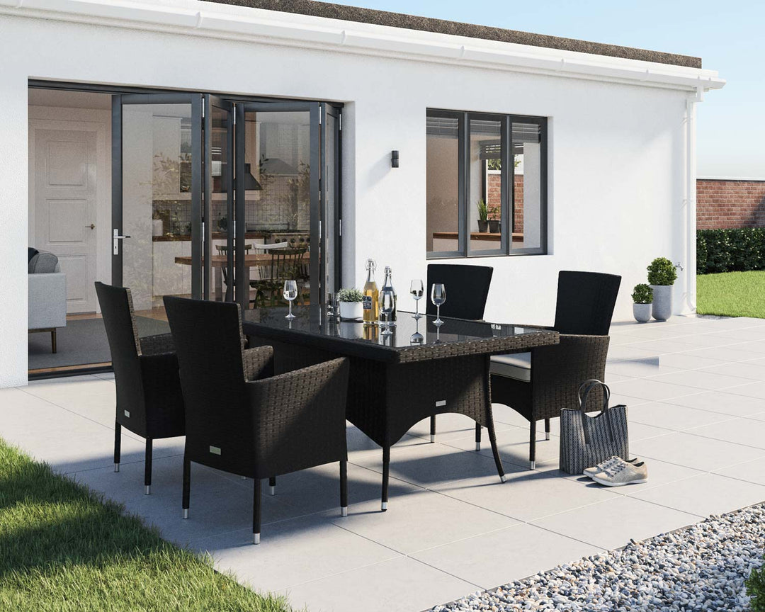 Cambridge 4 Rattan Garden Chairs & Rectangular Dining Table Set in Black & White - Cambridge - Rattan Direct