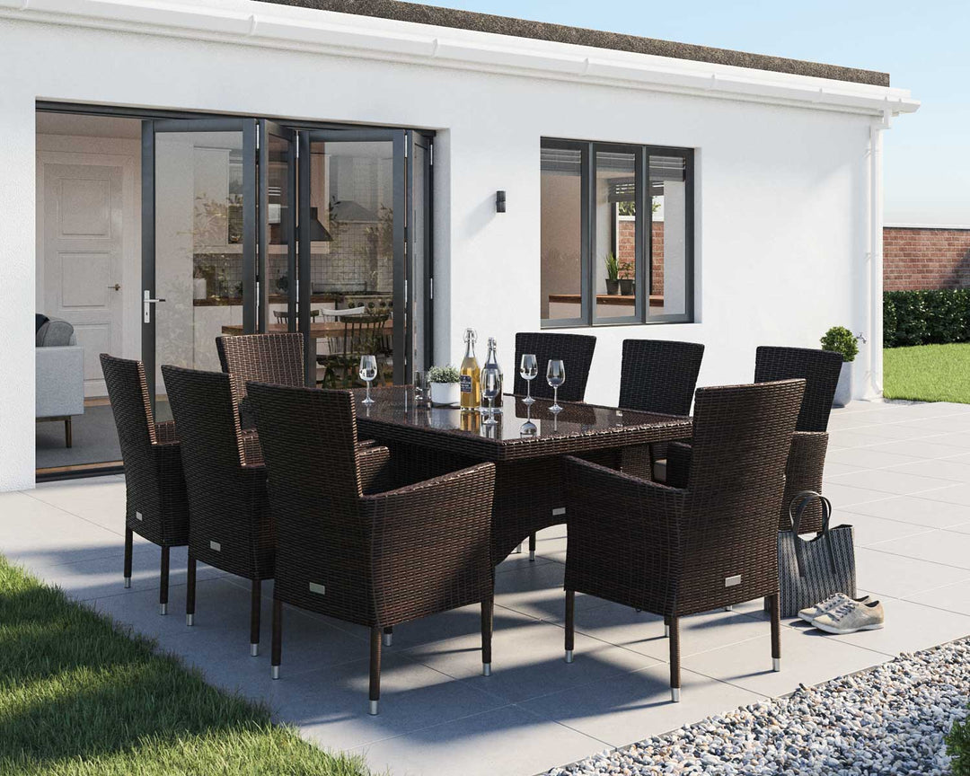 8 Seat Rattan Garden Dining Set With Rectangular Dining Table in Brown - Cambridge - Rattan Direct