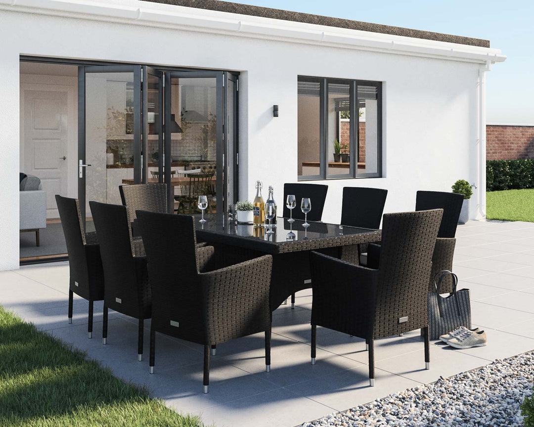 8 Seater Rattan Garden Dining Set With Rectangular Dining Table in Black & White - Cambridge - Rattan Direct