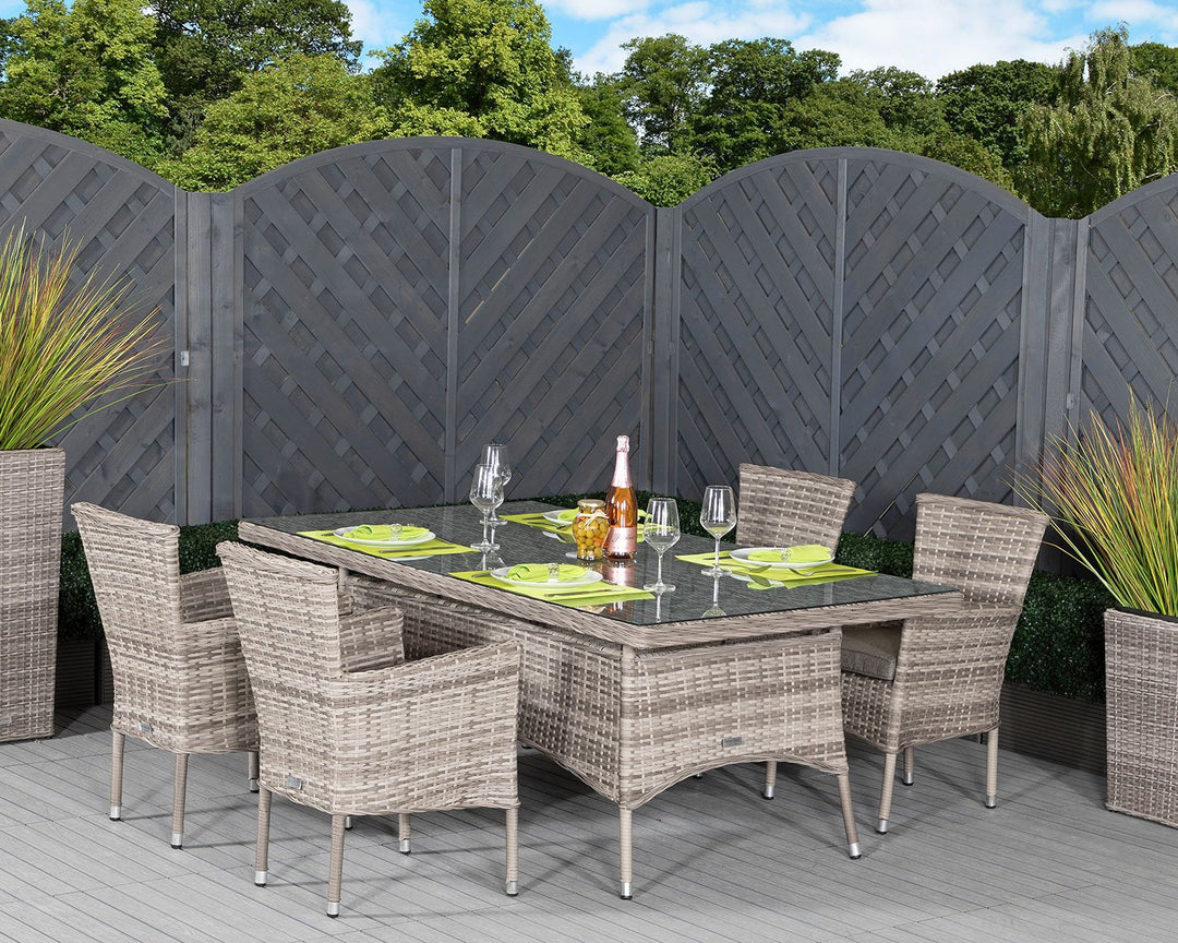 4 Seat Rattan Garden Dining Set With Large Rectangular Dining Table in Grey - Cambridge - Rattan Direct