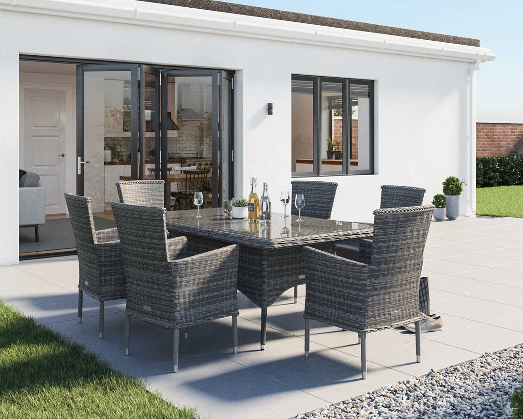 6 Seat Rattan Dining Set With Rectangular Dining Table Set in Grey - Cambridge - Rattan Direct