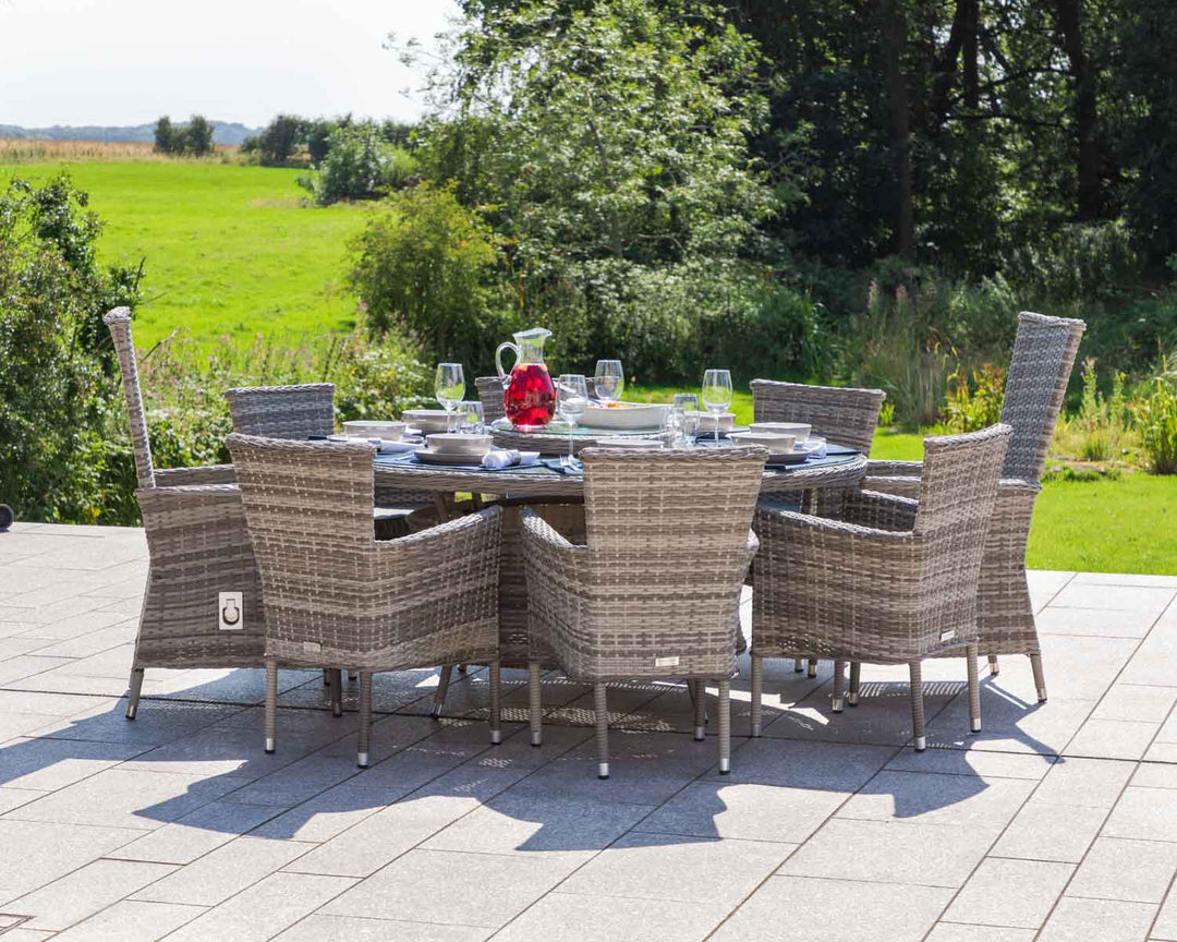 Cambridge 2 Reclining & 6 Stacking Chairs & Large Round Dining Table Set in Grey - Cambridge - Rattan Direct