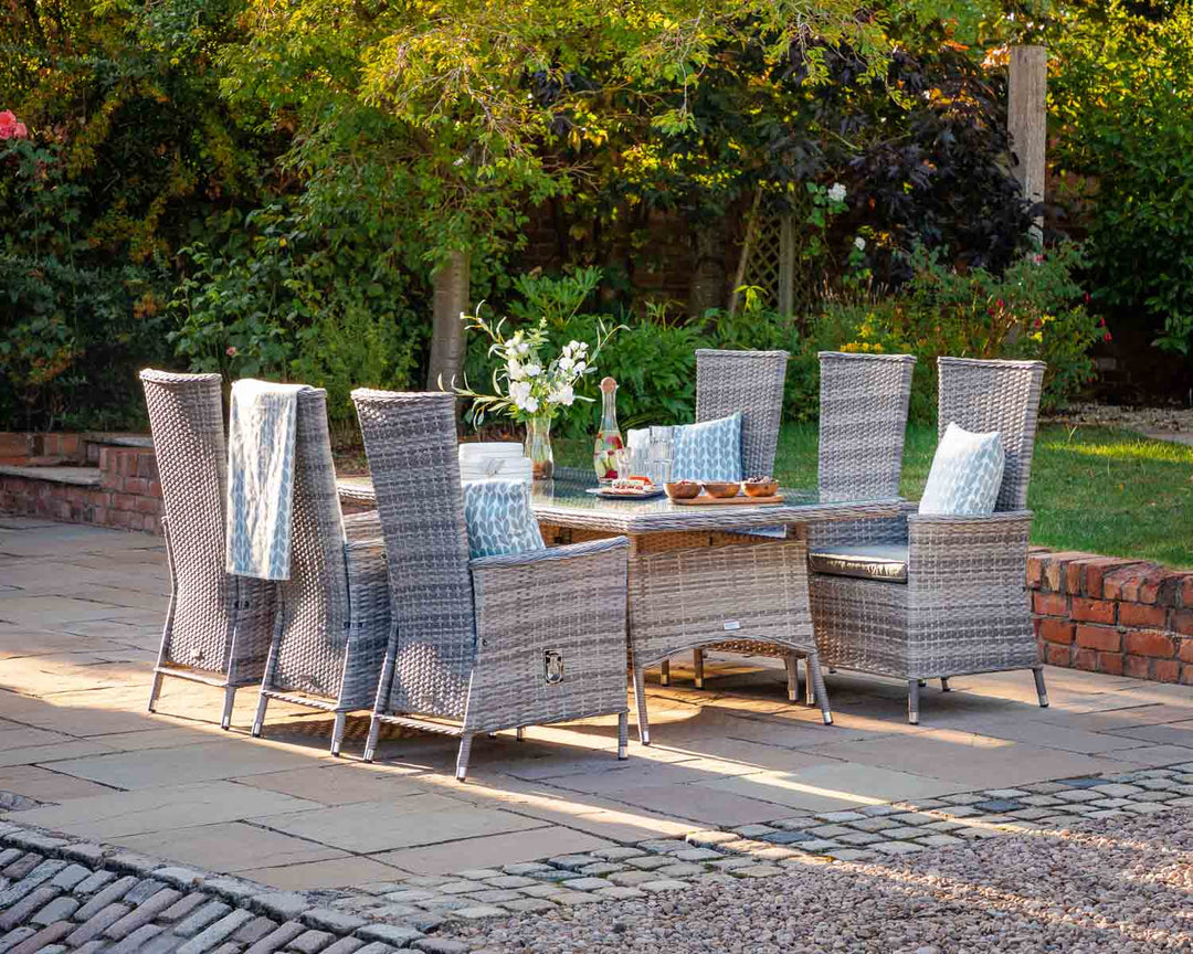 6 Seat Rattan Garden Dining Set With Large Rectangular Table in Grey With - Cambridge - Rattan Direct