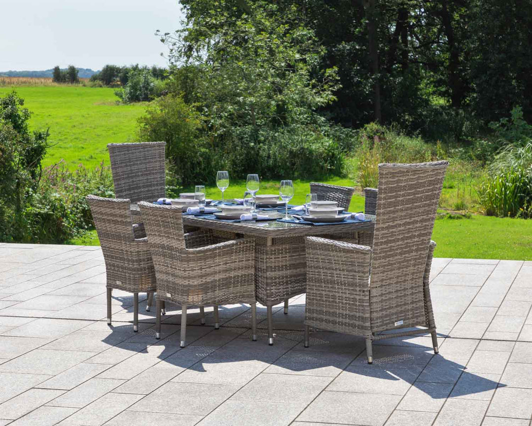 Rectangular Rattan Garden Dining Table Set With 6 Chairs in Grey - Cambridge - Rattan Direct