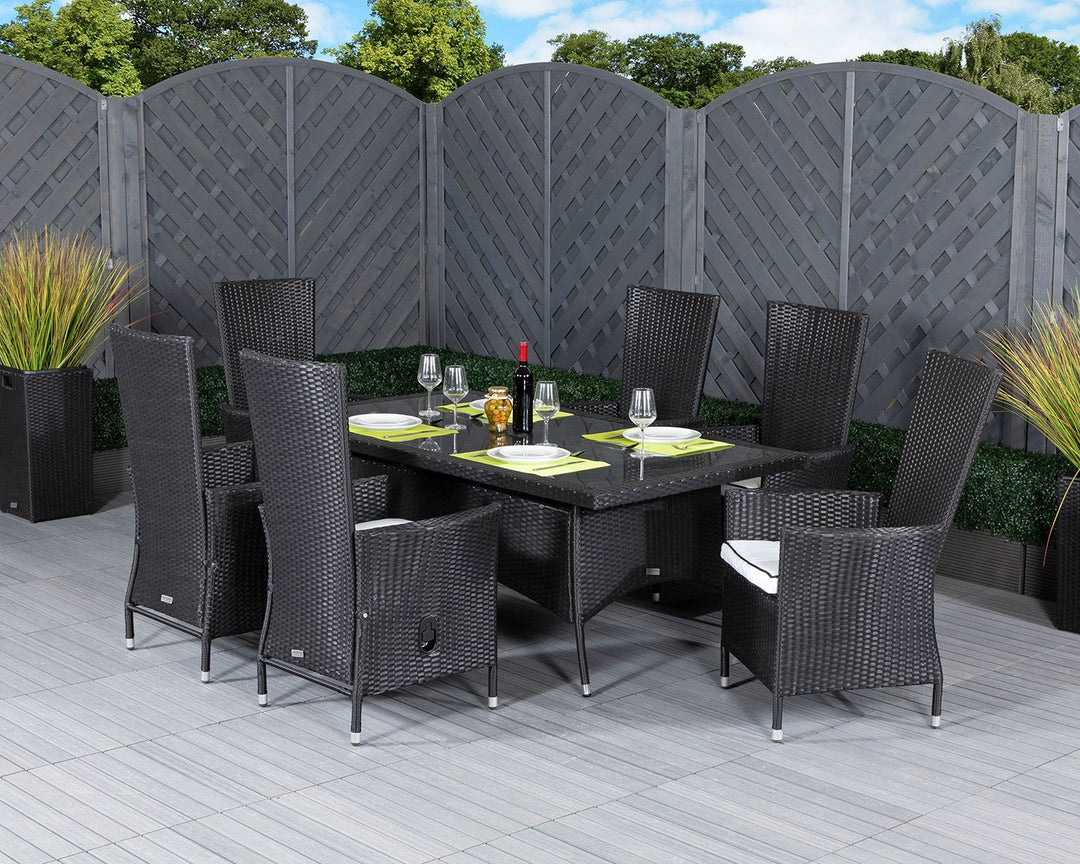 Rectangular Rattan Garden Dining Table Set & 6 Chairs in Black & White - Cambridge - Rattan Direct