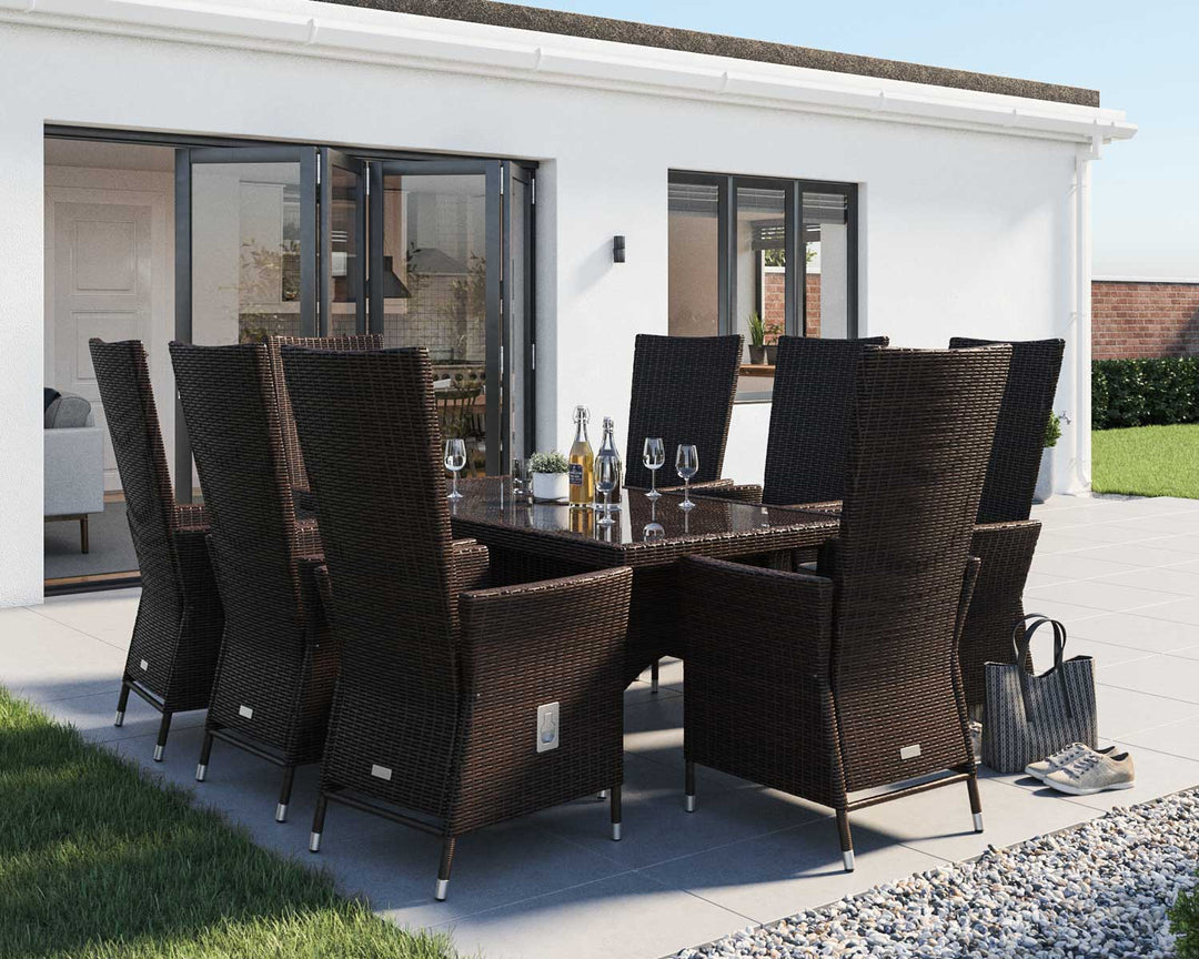 8 Seater Rattan Garden Dining Set With Rectangular Dining Table in Brown - Cambridge - Rattan Direct