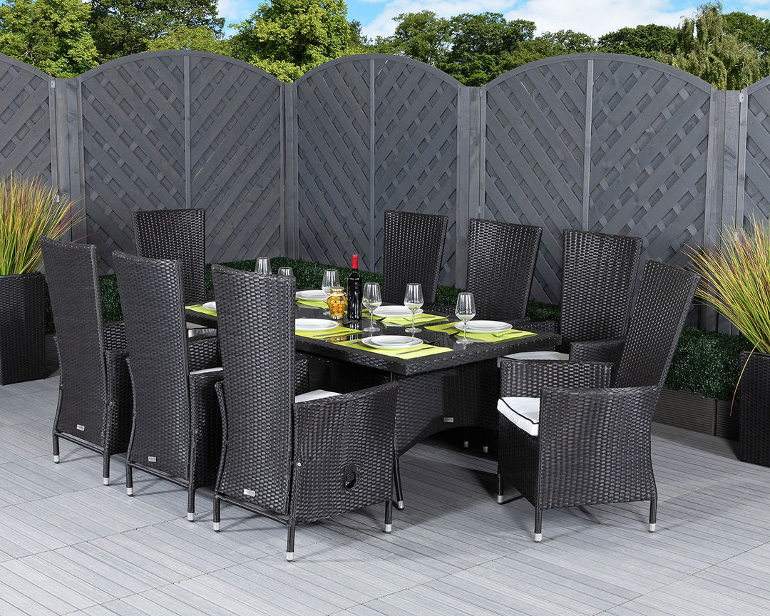 8 Seat Rattan Garden Dining Set With Rectangular Dining Table in Black & White - Cambridge - Rattan Direct