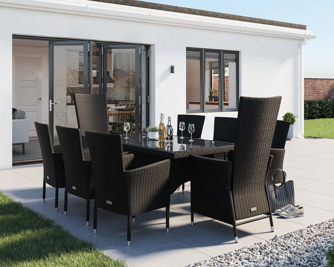 Rectangular Rattan Garden Dining Table Set With 8 Chairs in Black & White - Cambridge - Rattan Direct