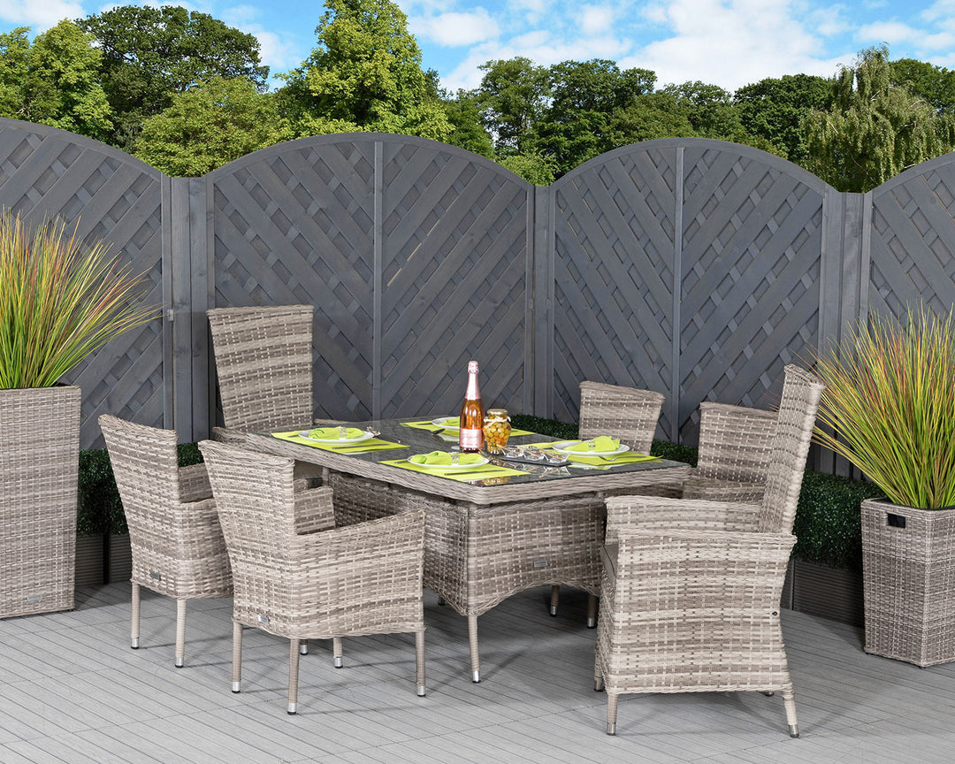 Cambridge 2 Reclining + 4 Non-Reclining Rattan Garden Chairs & Small Rectangular Dining Table Set in Grey - Cambridge - Rattan Direct