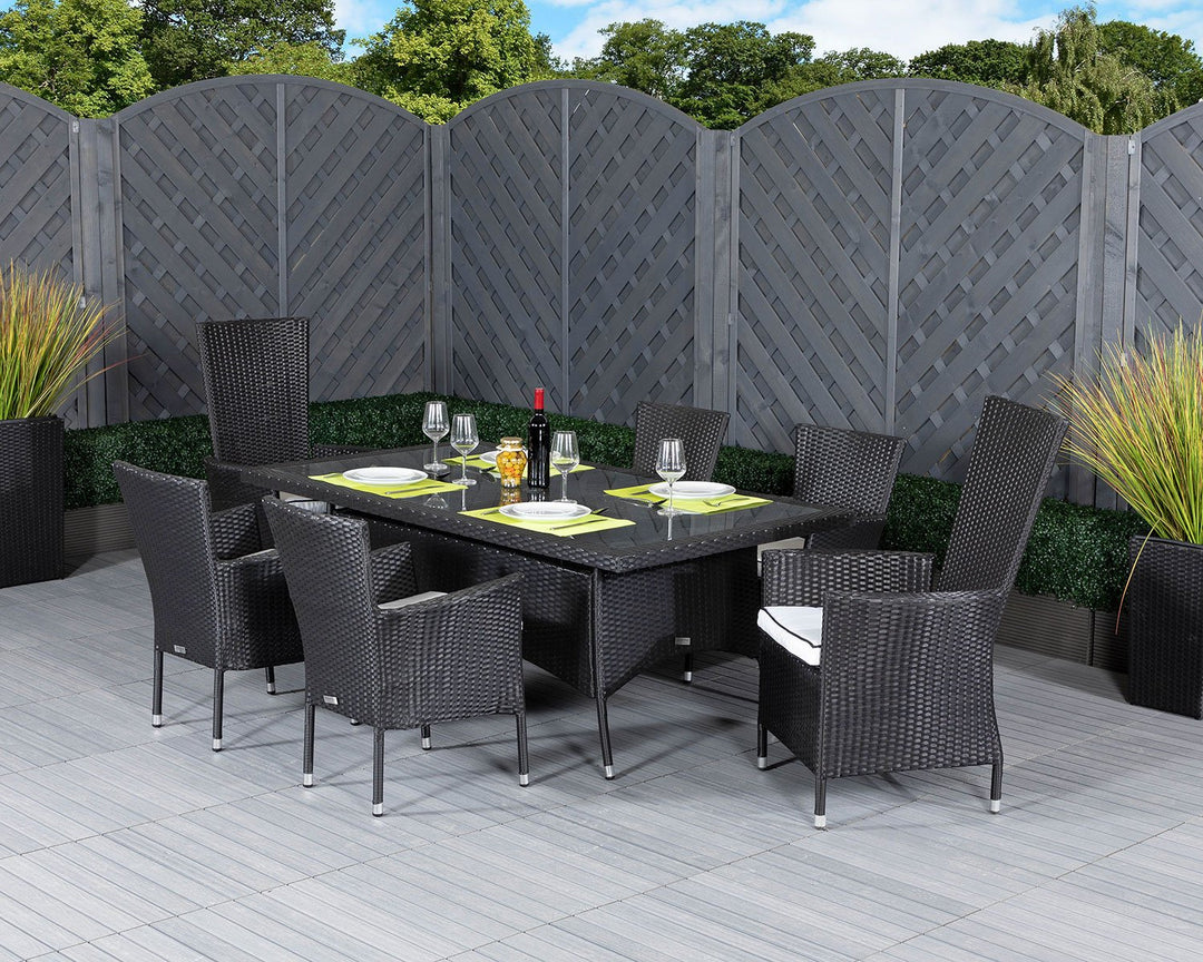 Rattan Garden Dining Set with Reclining Chairs in Black & White - Cambridge - Rattan Direct