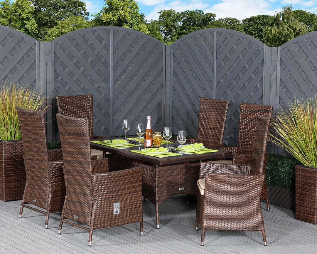 6 Seat Rattan Garden Dining Set With Small Rectangular Dining Table in Brown - Cambridge - Rattan Direct