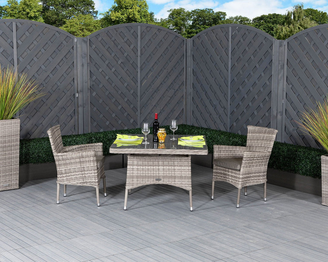 Square Rattan Garden Dining Table & 2 Stackable Chairs in Grey - Cambridge - Rattan Direct