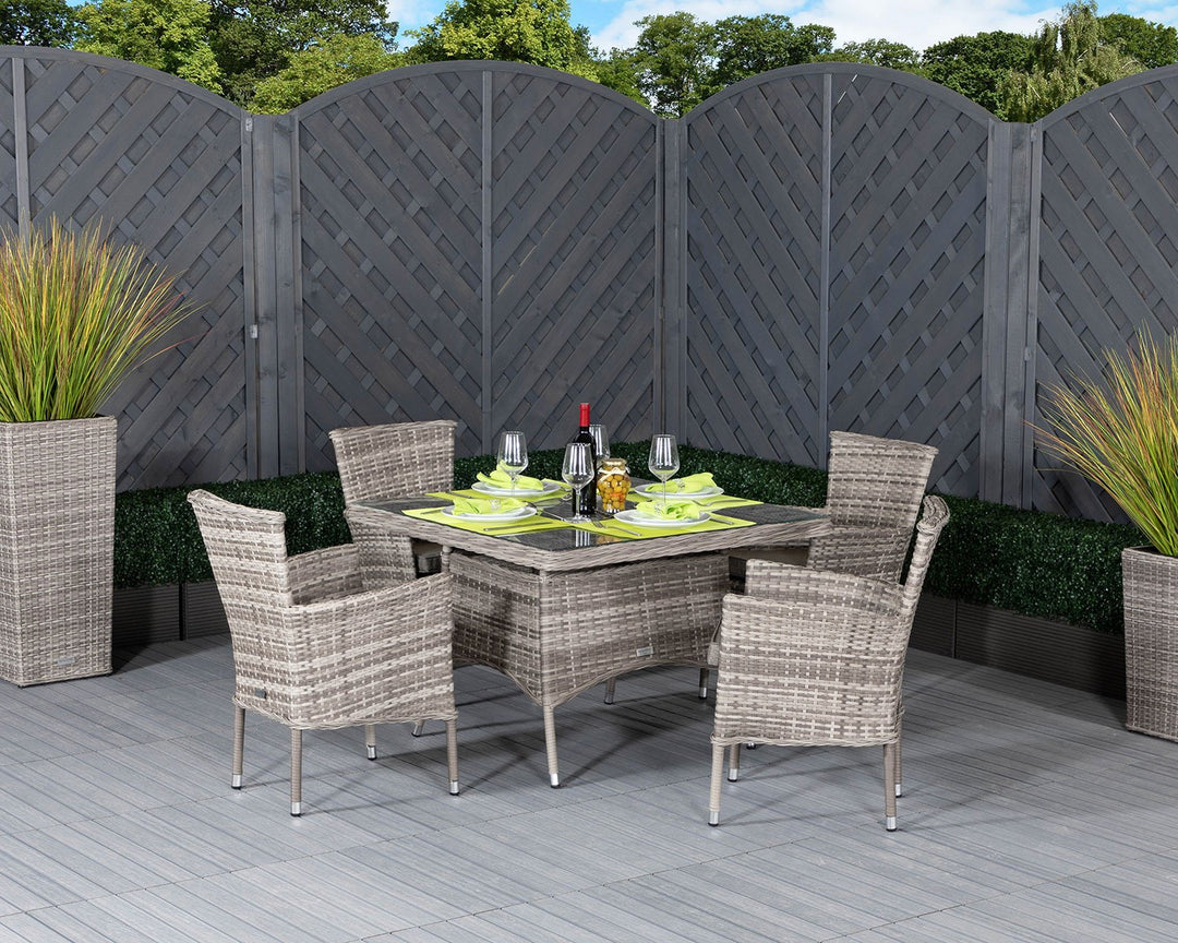 4 Seat Rattan Garden Dining Set With Square Dining Table in Grey - Cambridge - Rattan Direct