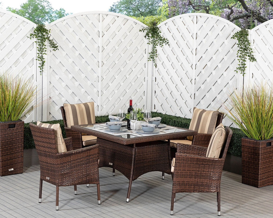 4 Seat Rattan Garden Dining Set With Square Dining Table in Brown - Cambridge - Rattan Direct