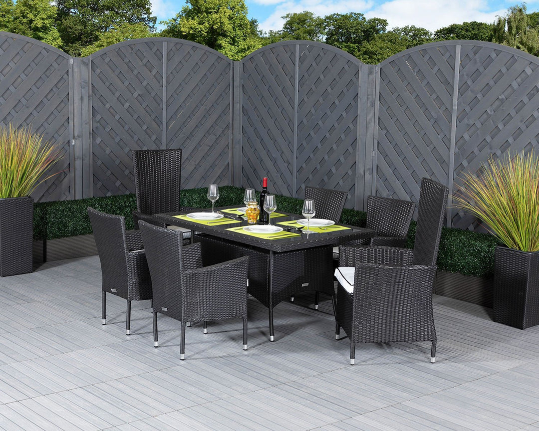 Rectangular Rattan Garden Dining Table Set With 6 Chairs in Black & White - Cambridge - Rattan Direct