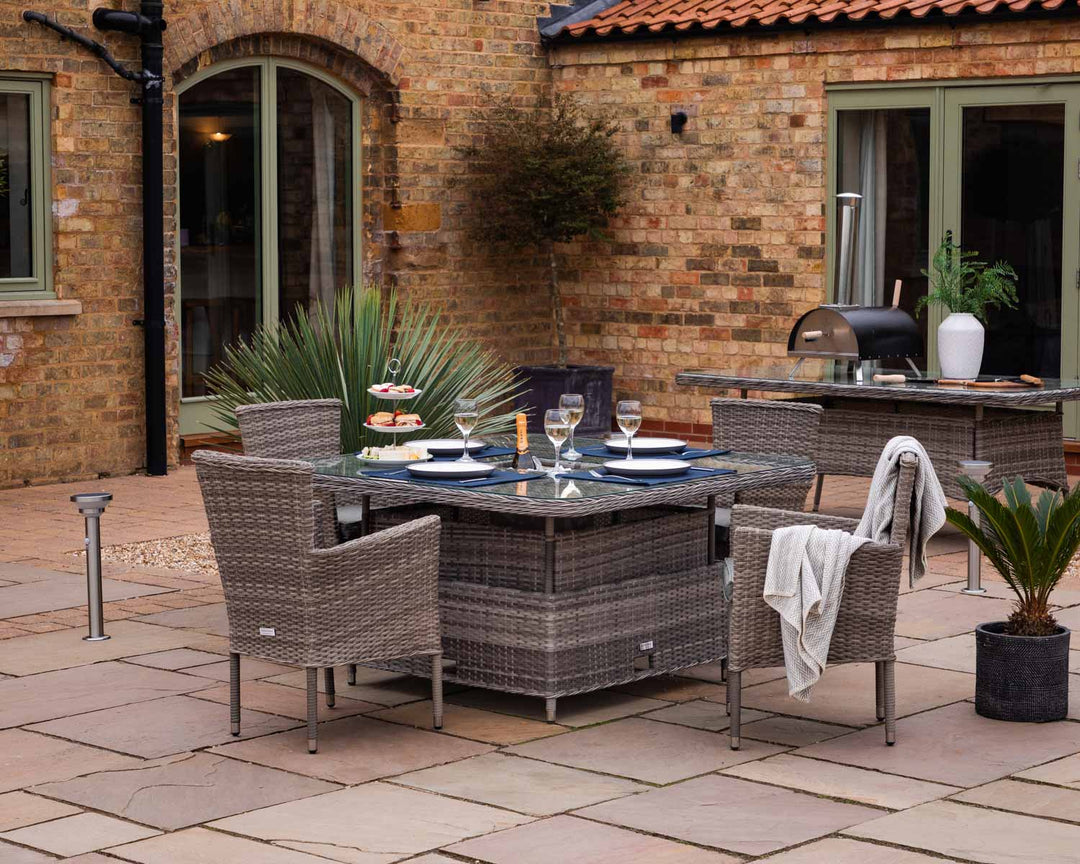 4 Seat Rattan Garden Dining Set With Square Table in Grey With Ice Bucket - Cambridge - Rattan Direct