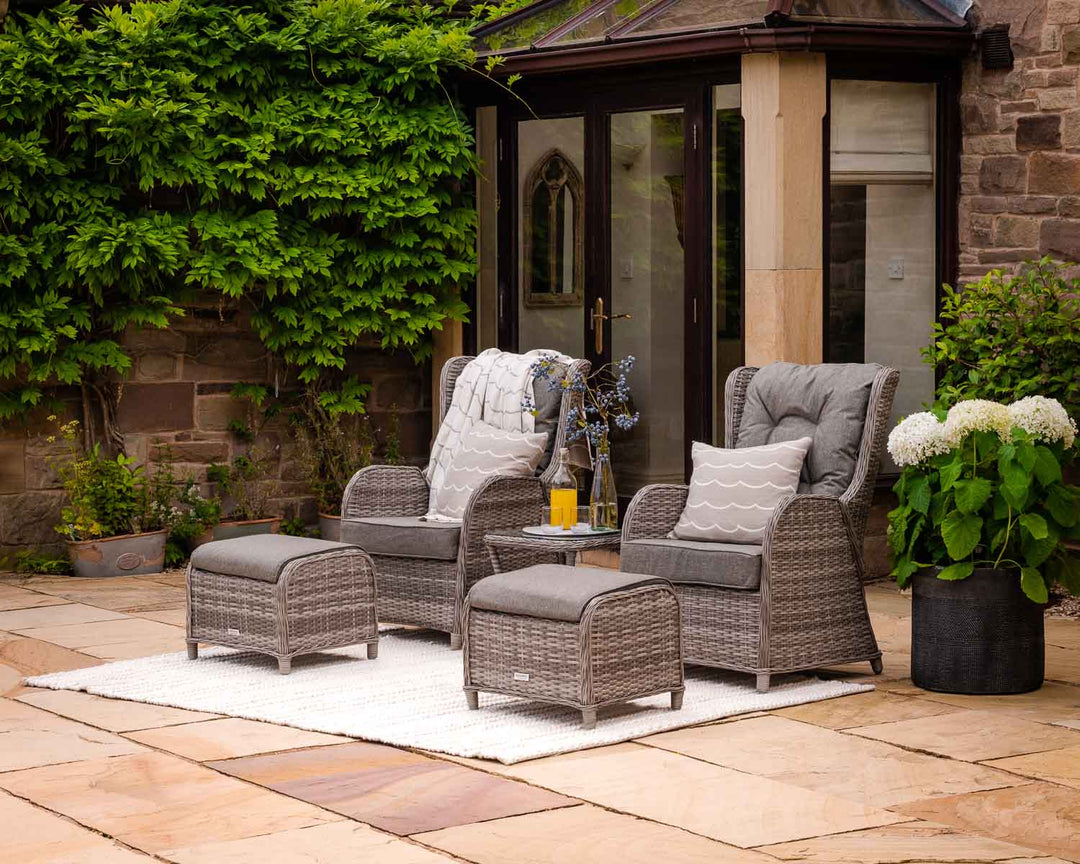 Reclining Rattan Garden Patio Set in Grey - Fiji - Rattan Direct