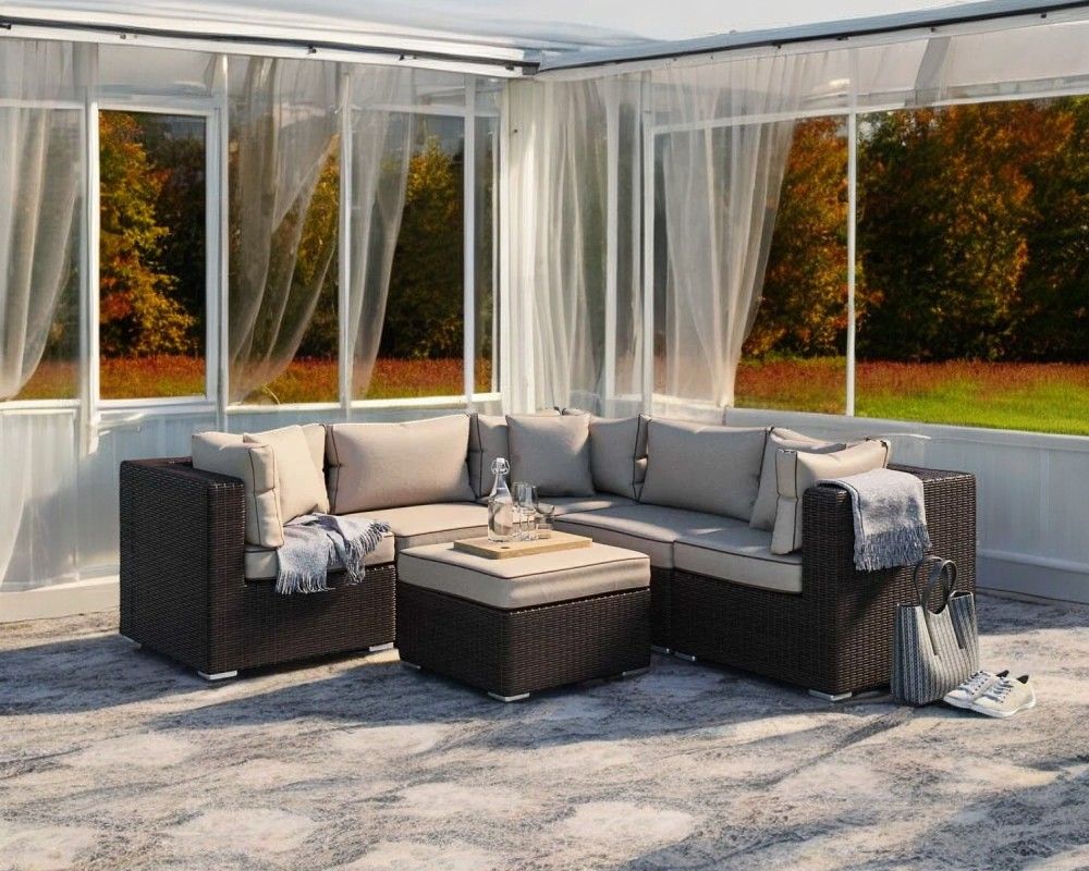 Rattan Conservatory Corner Sofa Set in Brown - 6 Piece - Florida - Rattan Direct