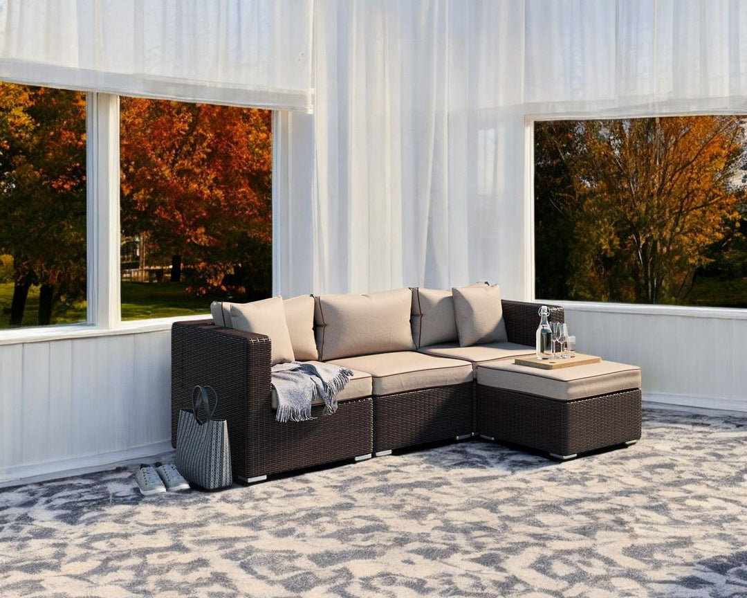 Rattan Conservatory Corner Sofa Set in Brown - 4 Piece - Florida - Rattan Direct