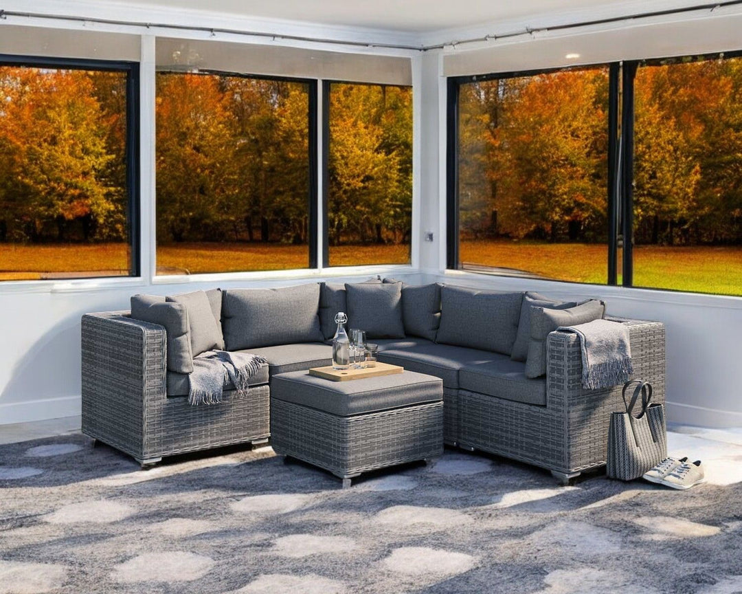 Rattan Conservatory Corner Sofa Set in Grey - 6 Piece - Florida - Rattan Direct