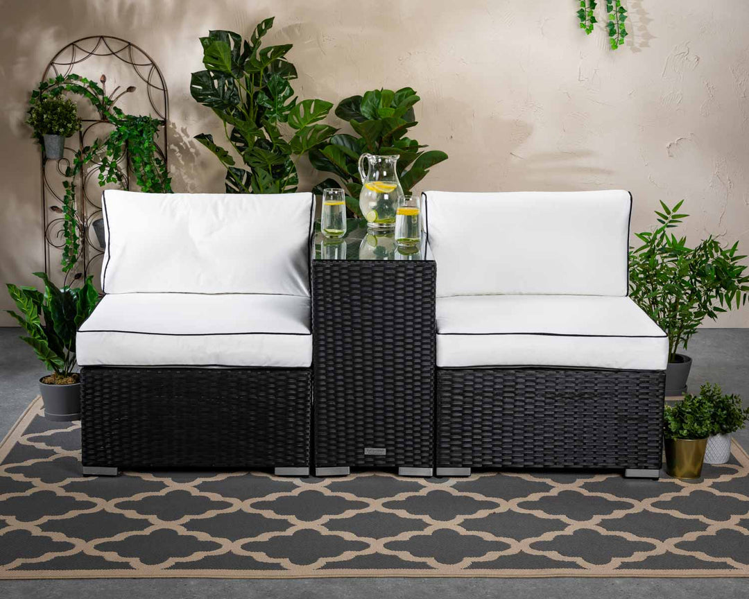 Rattan Garden High Armed 2 Seat Bistro Set in Black & White - Florida - Rattan Direct