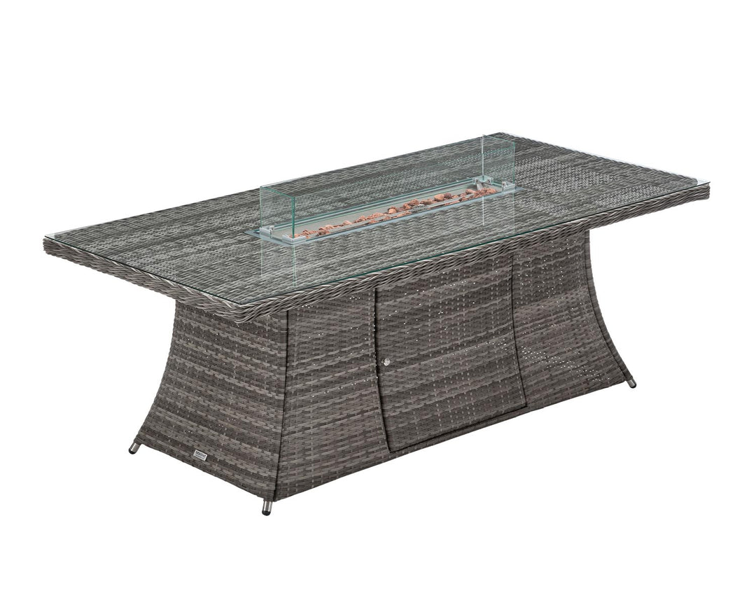 Large Rectangular Rattan Dining Table with Fire Pit in Grey - Rattan Direct