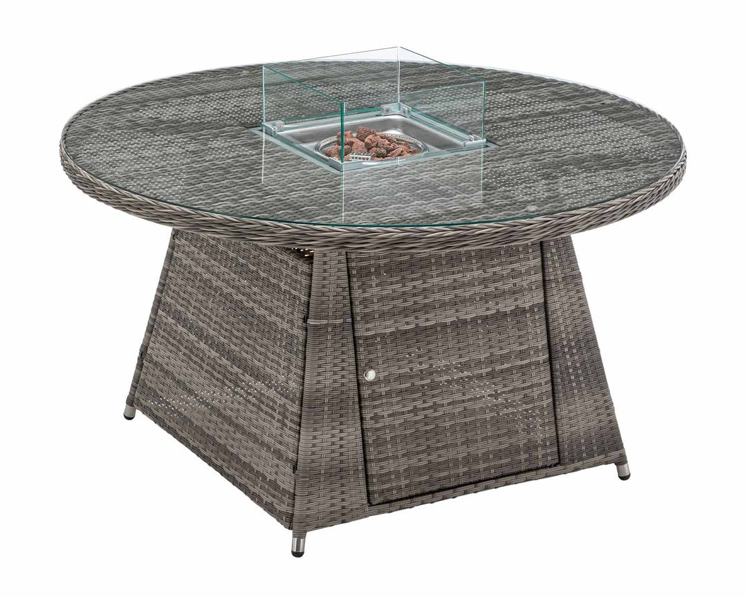 Circular Rattan Dining Table with Fire Pit in Grey - Rattan Direct