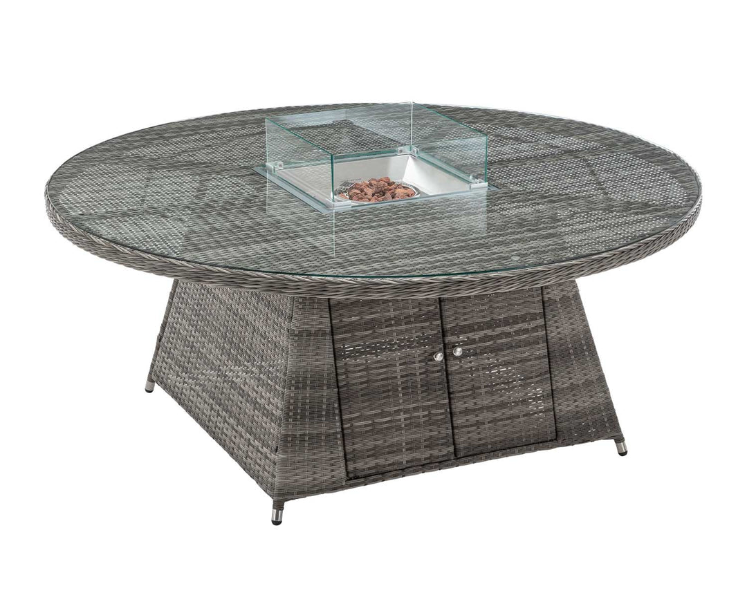 Large Circular Dining Table with Fire Pit in Grey - Rattan Direct