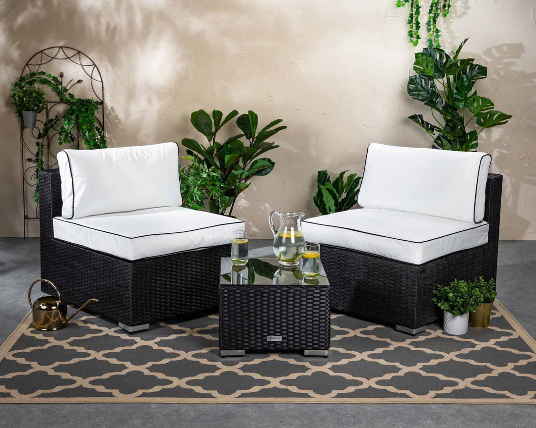 Rattan Garden 2 Seater Bistro Set - Black & White - Florida - Rattan Direct