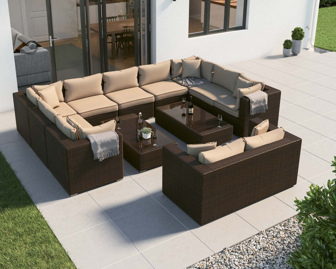 Rattan Garden Corner Sofa Set in Brown with Coffee Table - Geneva - Rattan Direct